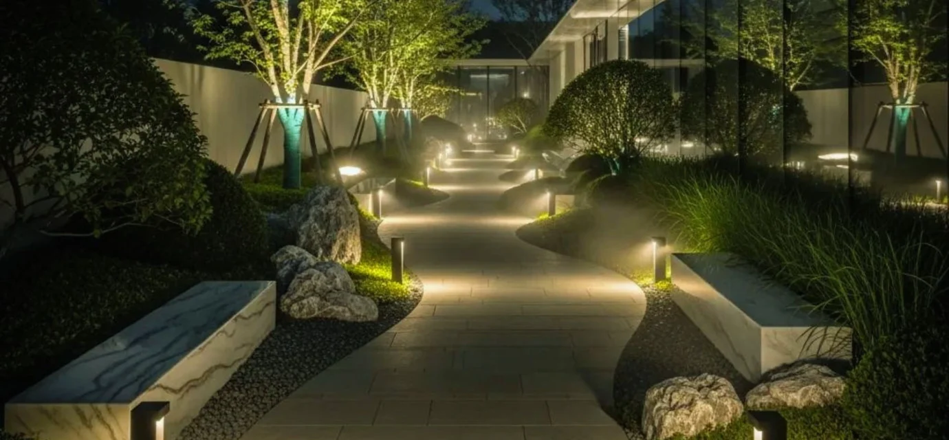 solar lights outdoor waterproof in backyard